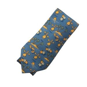 HERMES Blue Patterned Silk Tie
